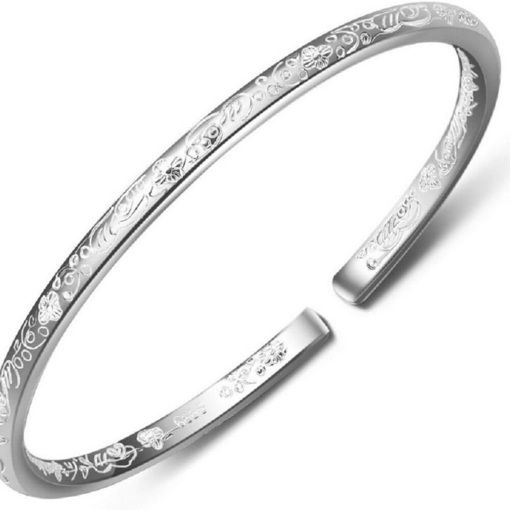 999 Solid Sterling Silver Bangle Cuff Bracelets F… - image 1